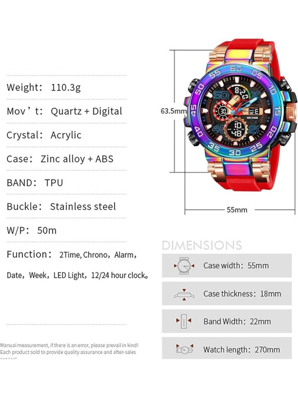 Men's Red Analog Quartz Waterproof Sports Outdoor Military LED Digital Watch - Picture 6 of 6
